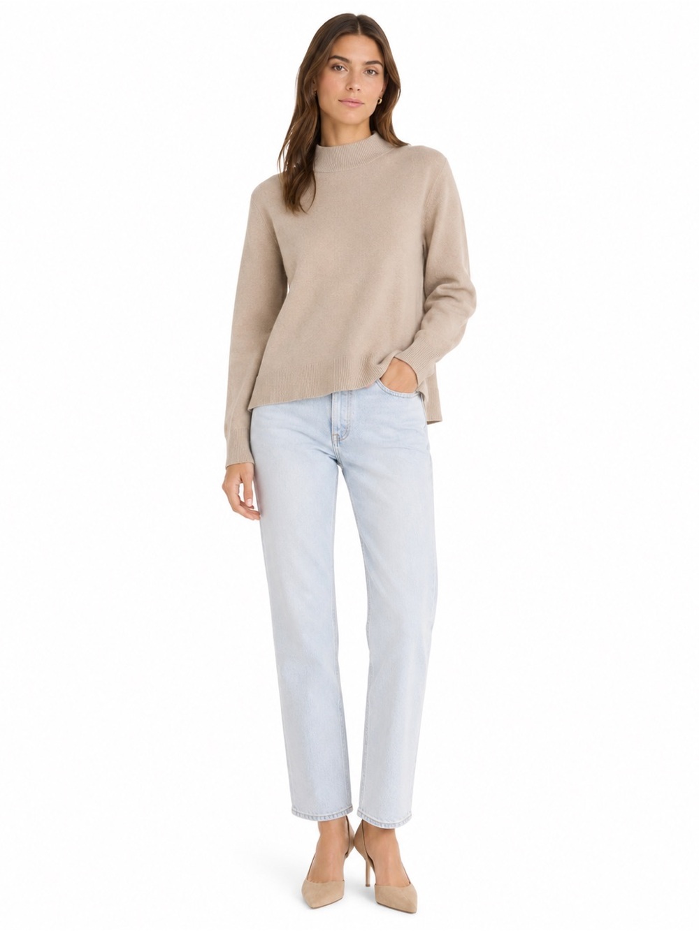 rag & bone 100% Cashmere Mock Neck Sweater Taupe Beige Size S